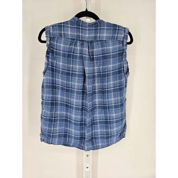 Polo Ralph Lauren Blue Plaid Half Buttoned Sleeveless Dress Shirt Size 14 - Picture 4 of 4